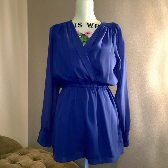 BCBGeneration Pants - BCBG Blue Long Sleeve Short Romper